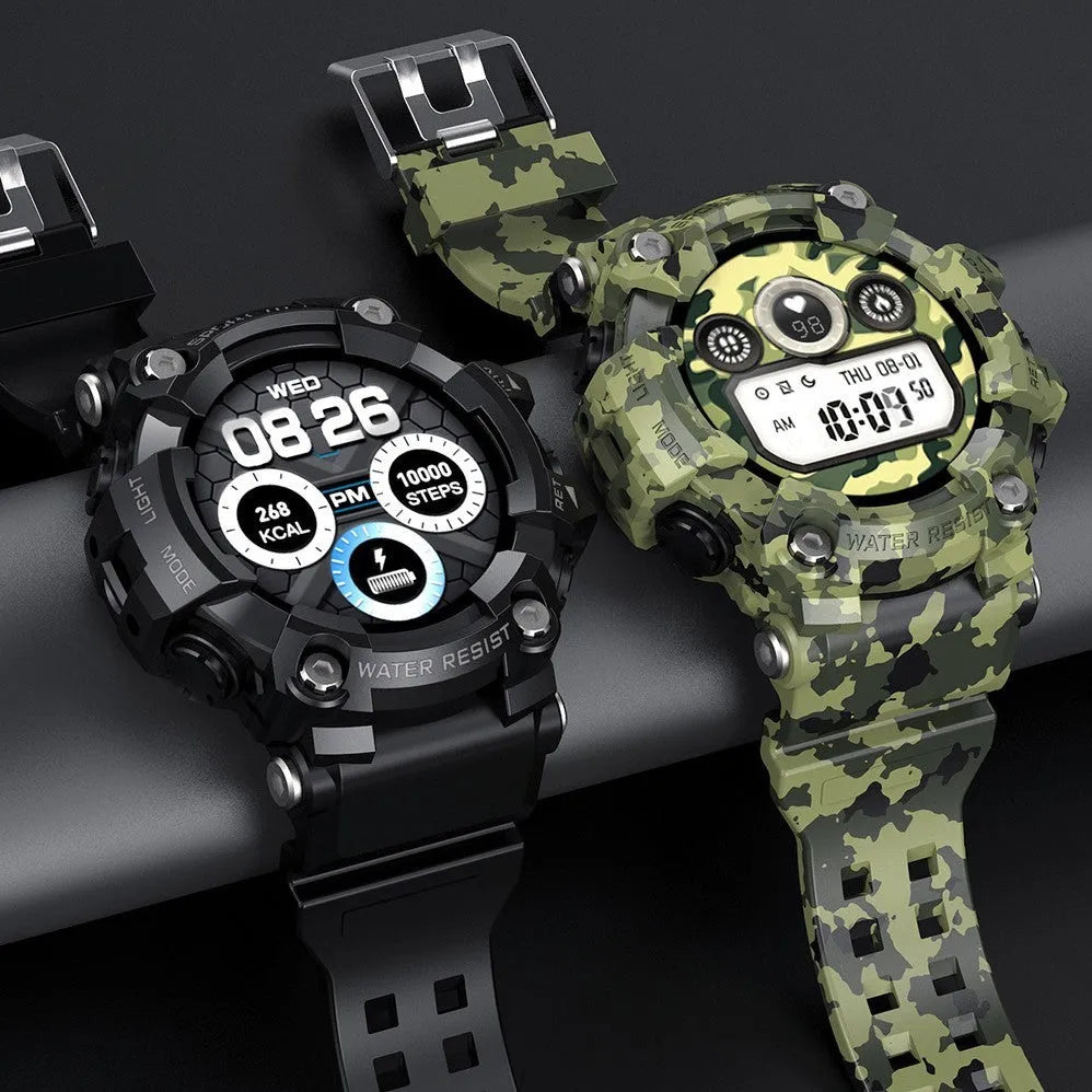 Black T6 tactical rugged smartwatch with a 1.3-inch screen on an anti-sweat wristband.
