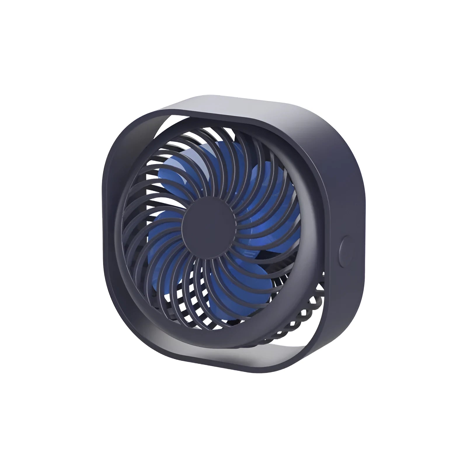 USB charging desk fan with alarm clock display and 360-degree rotation, in blue colour