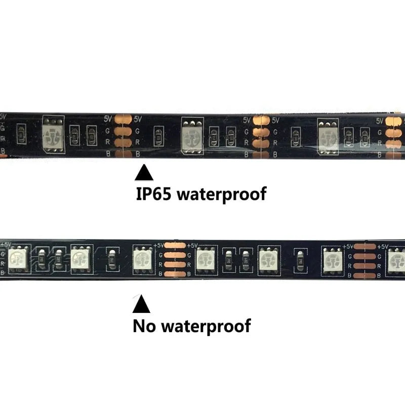 One-metre long flexible USB LED light strip showing multiple colour options including blue and white.
