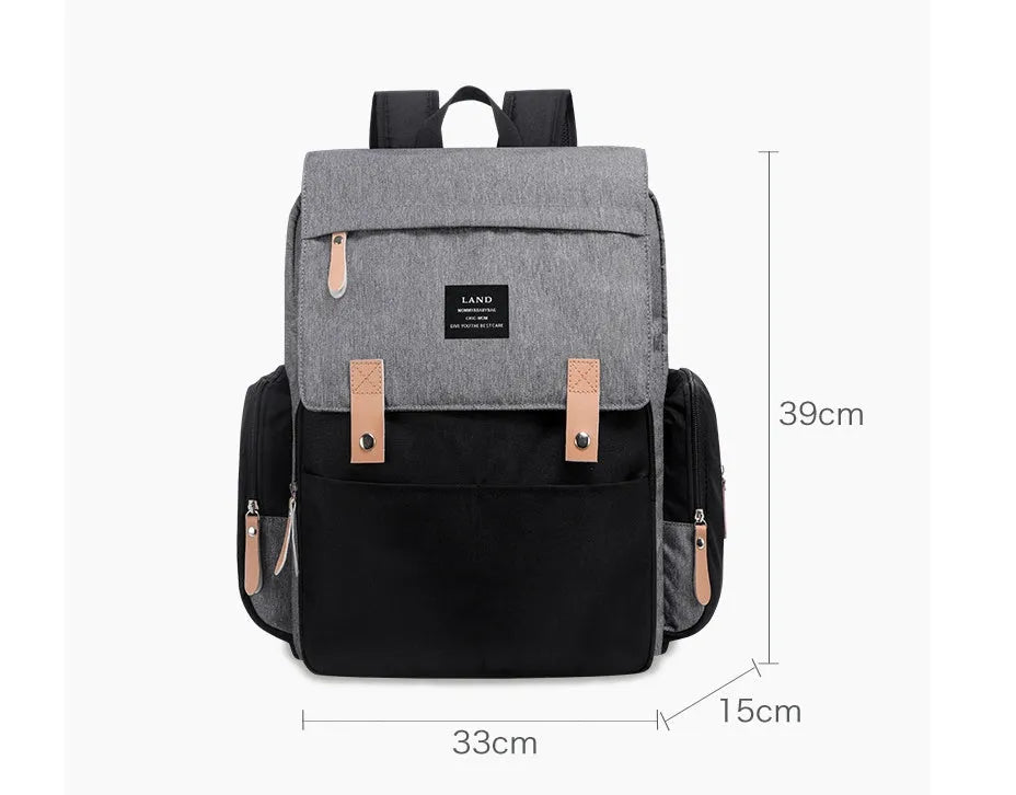 Land Mommy MPB86 large capacity oxford cloth diaper backpack with changing mat in grey colour