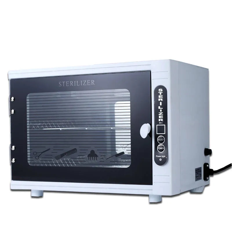 Silver mini UV sterilizer with stainless steel interior for beauty salon tool disinfection