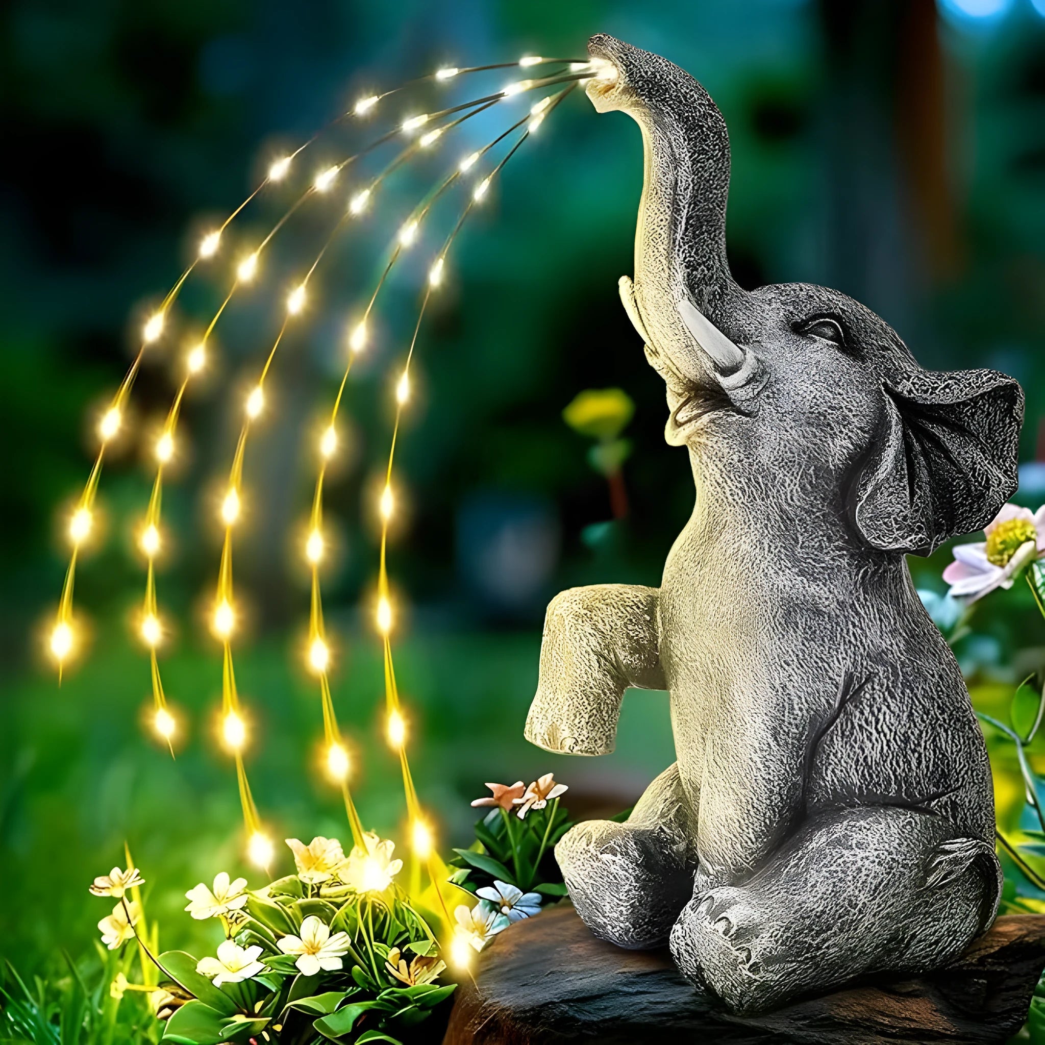 Resin elephant garden sculpture outdoor statue with LED light strip decoration