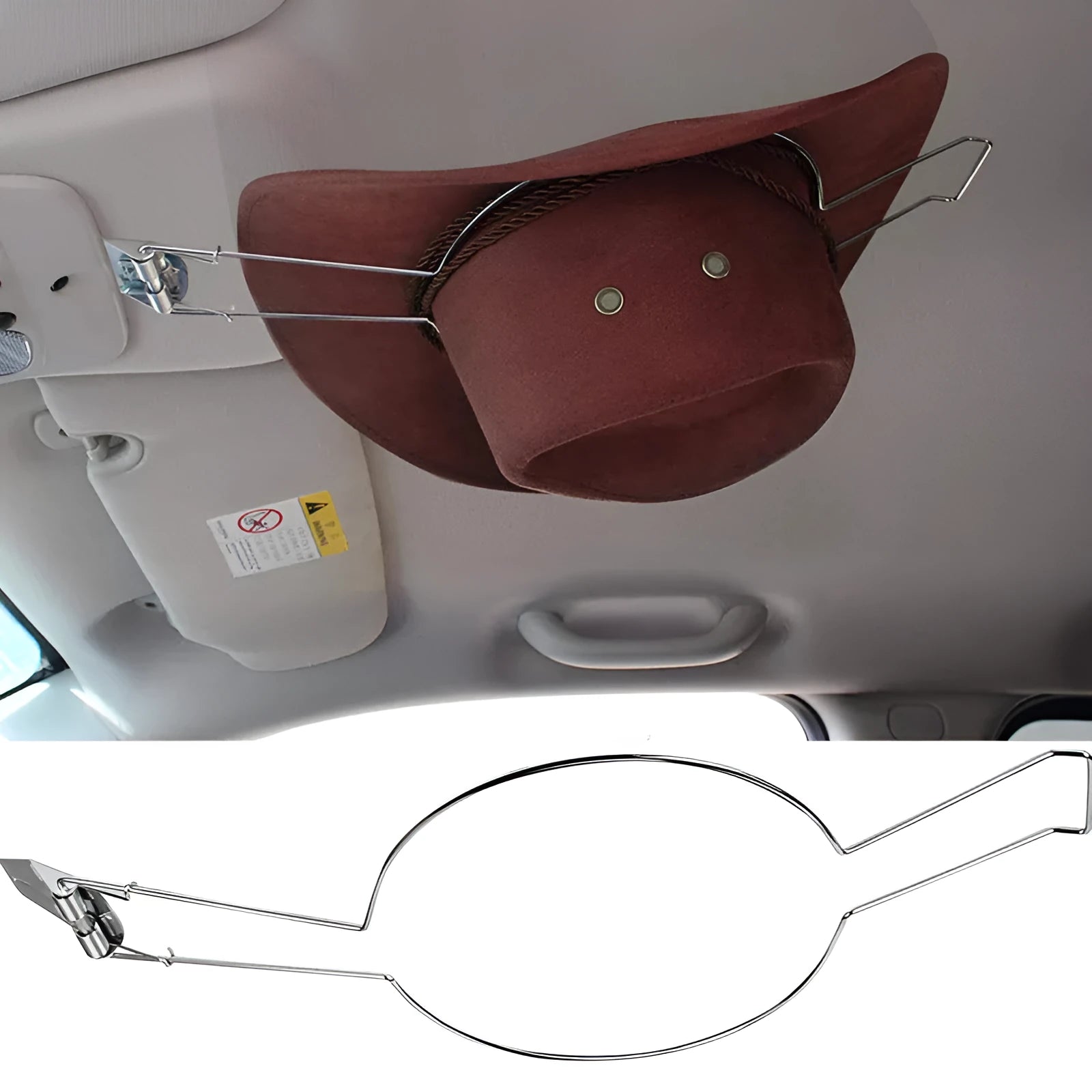 Brown car-shaped iron hat stand with a chrome-plated interior for coats and hats.