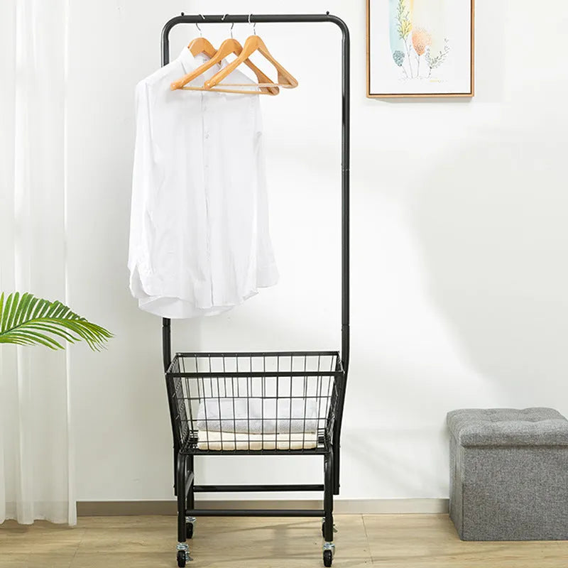 Iron single rod pulley storage car in white or black for wardrobe organisation