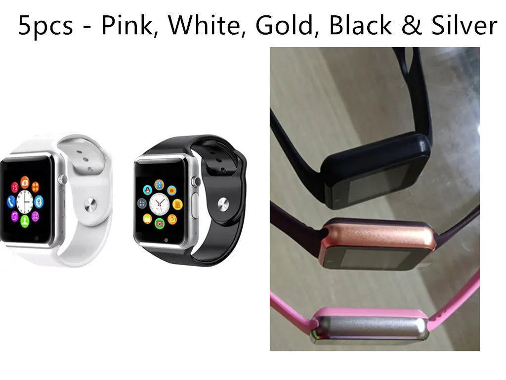 A1 Smart Watch for Android with phone call functionality, GSM SIM support, and camera in multiple colour options