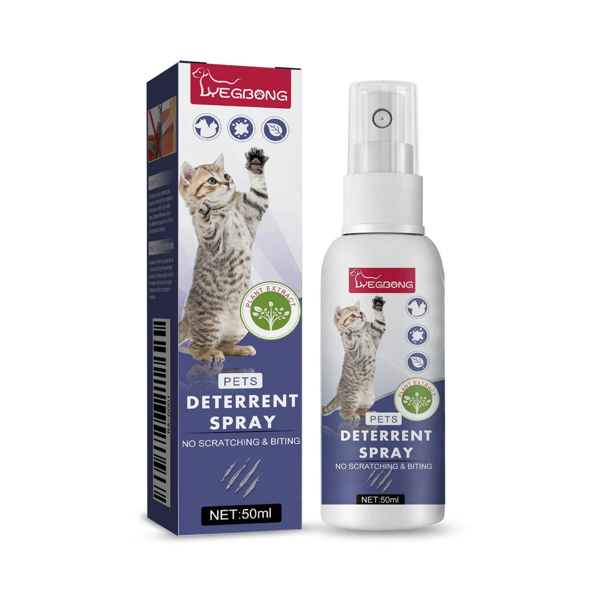 Boxed 50ml bottle of pet deterrent spray for dogs and cats to stop scratching furniture.