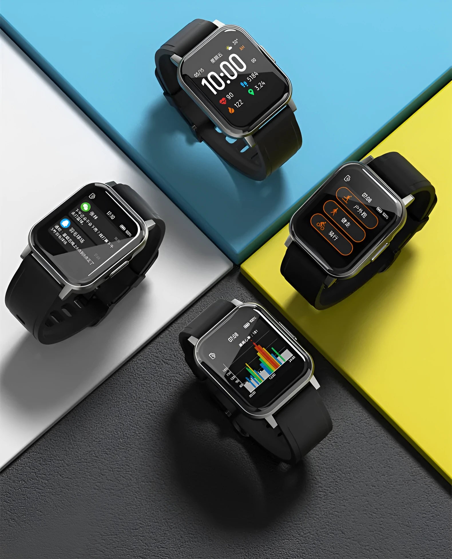 Black waterproof smart fitness bracelet with colour screen on a silicone wrist strap.