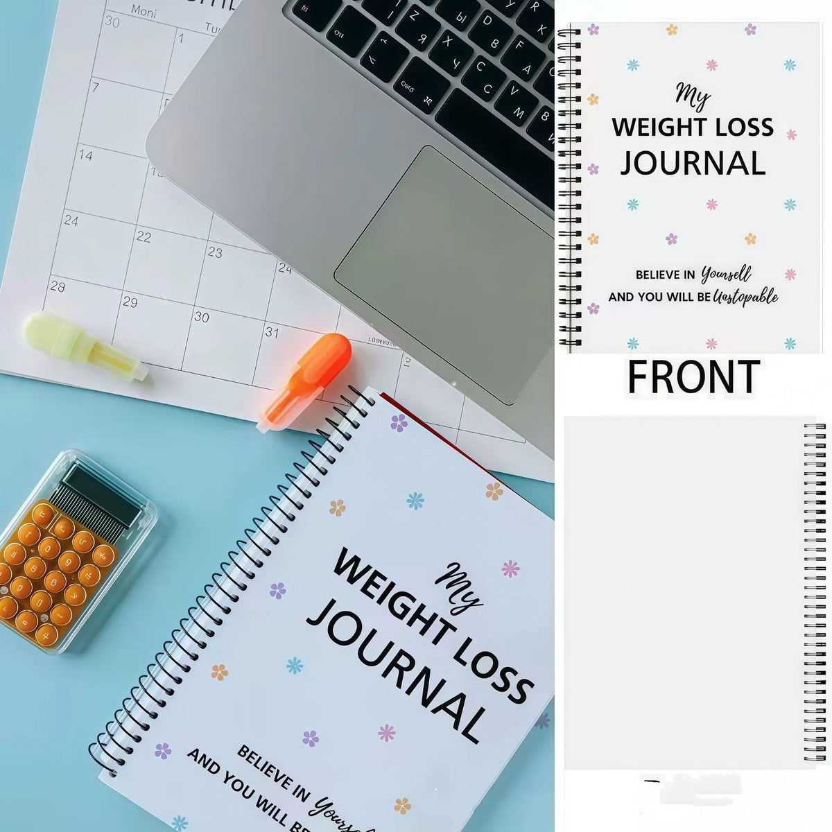 Spiral-bound weight loss diary notebook with paper cover and 84g raw wood pulp pages, 1-50 pages