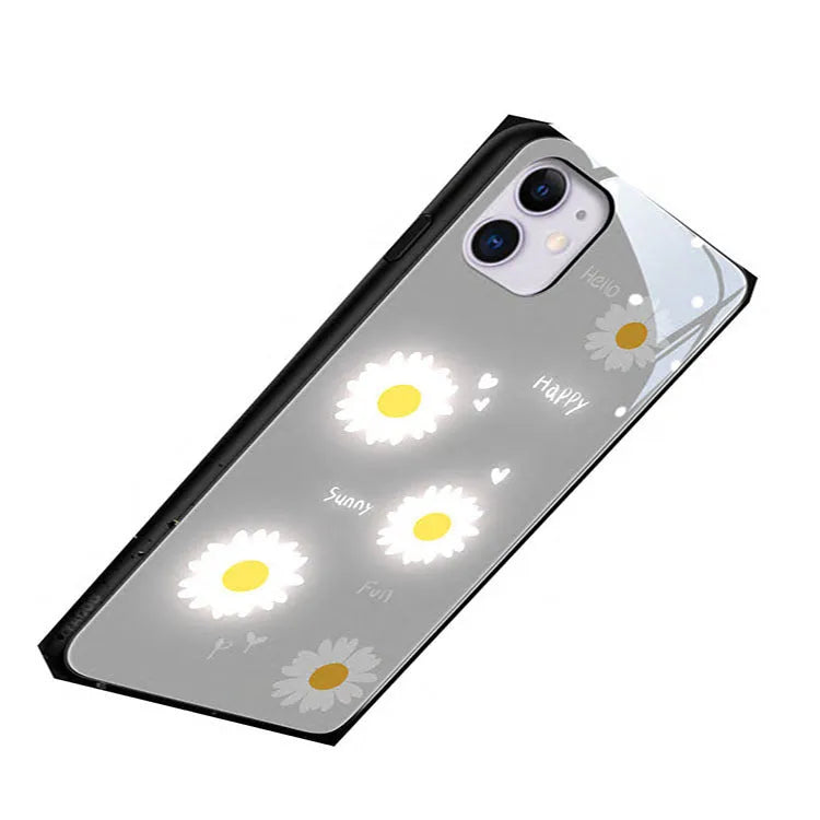 Luminous phone case with painted daisy design and voice-activated colour light for iPhones