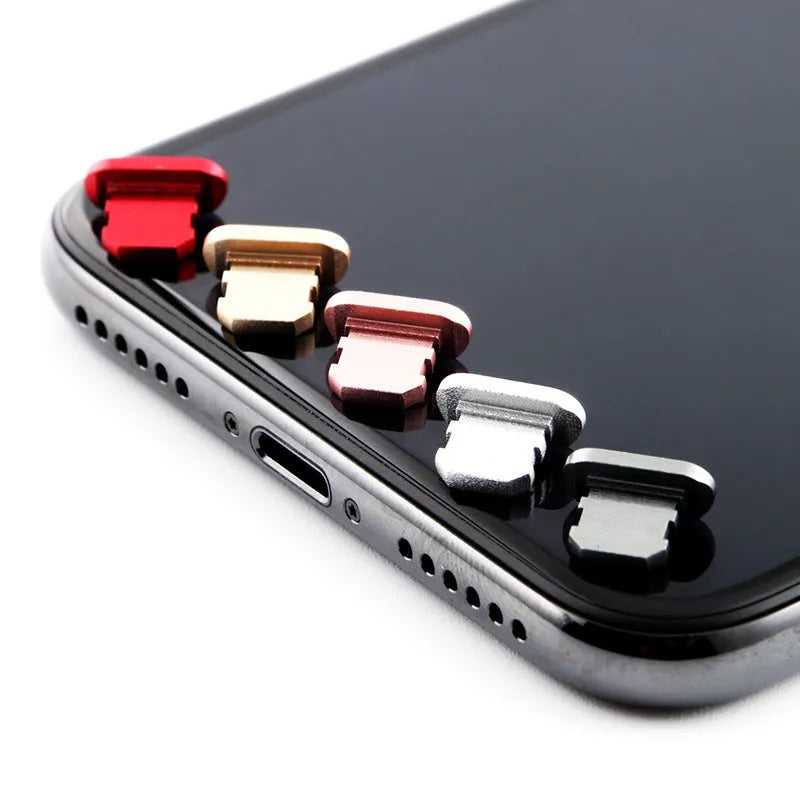Aluminium alloy dust plug for iPhone charging port in multiple colour options.
