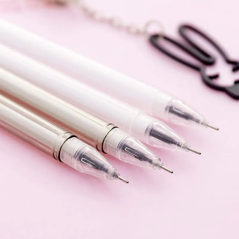 Plastic gel pen with paper crane or rabbit pendant decoration showing 0.38mm tip and 17cm length