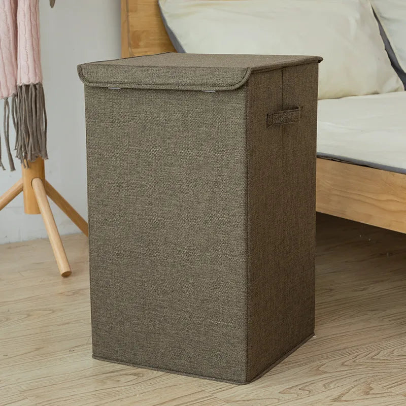 Foldable three-dimensional cotton linen storage basket in grey, khaki or brown colour