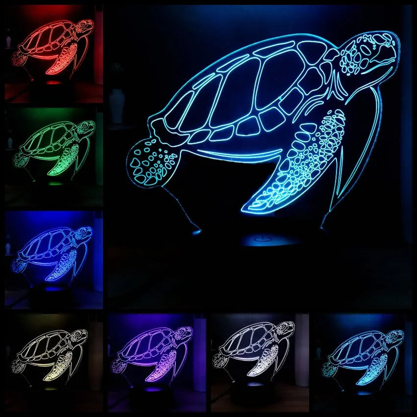 3D acrylic turtle shaped LED night light with 16 colour options and remote control
