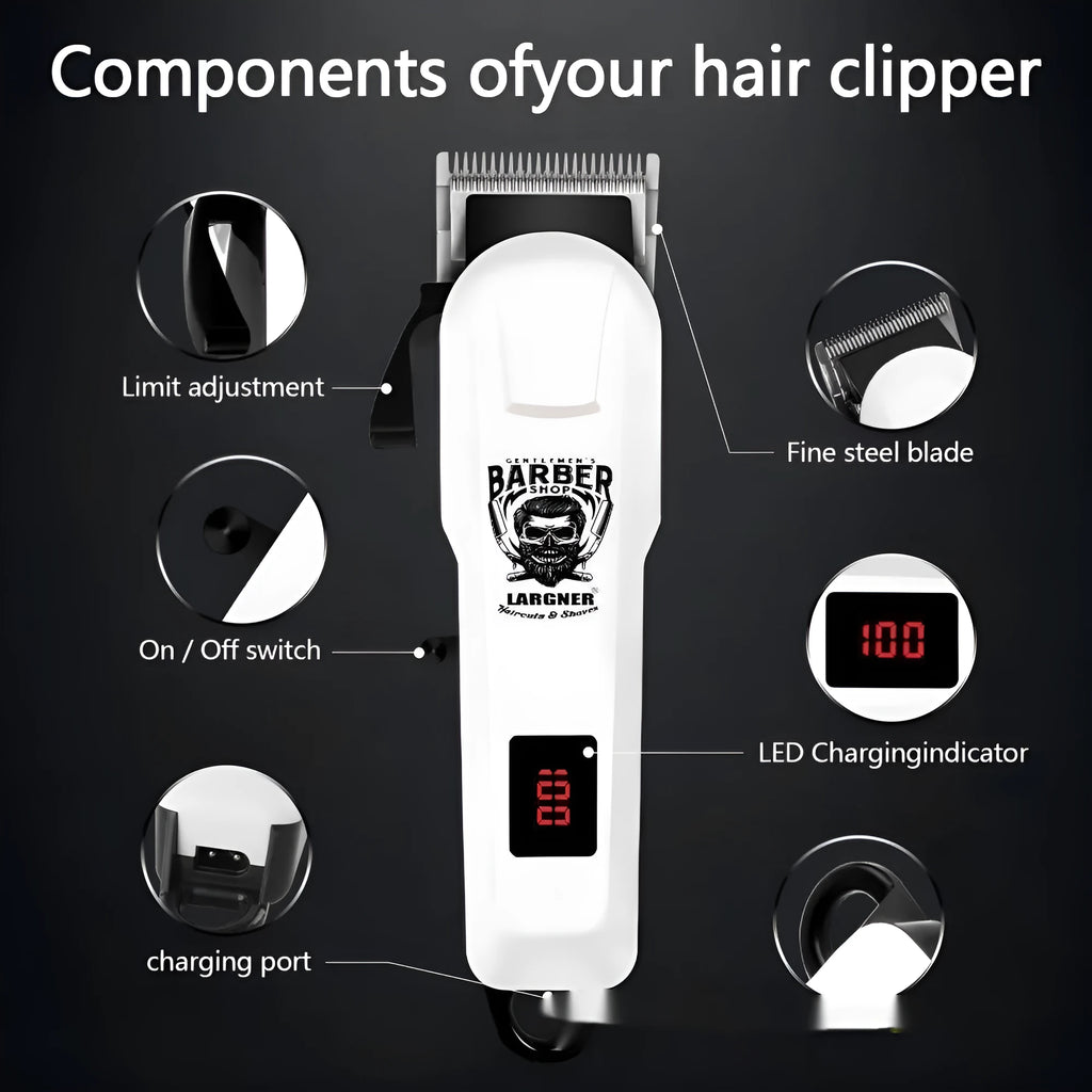 USB rechargeable hair clipper with stainless steel cutter heads and multiple guard combs