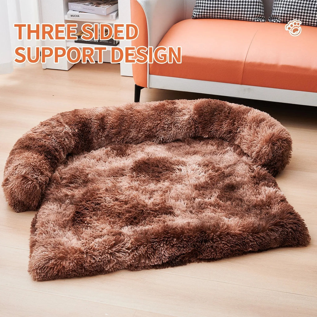 Calming plush dog bed mat with removable washable cover in dark grey for large and medium dogs and cats