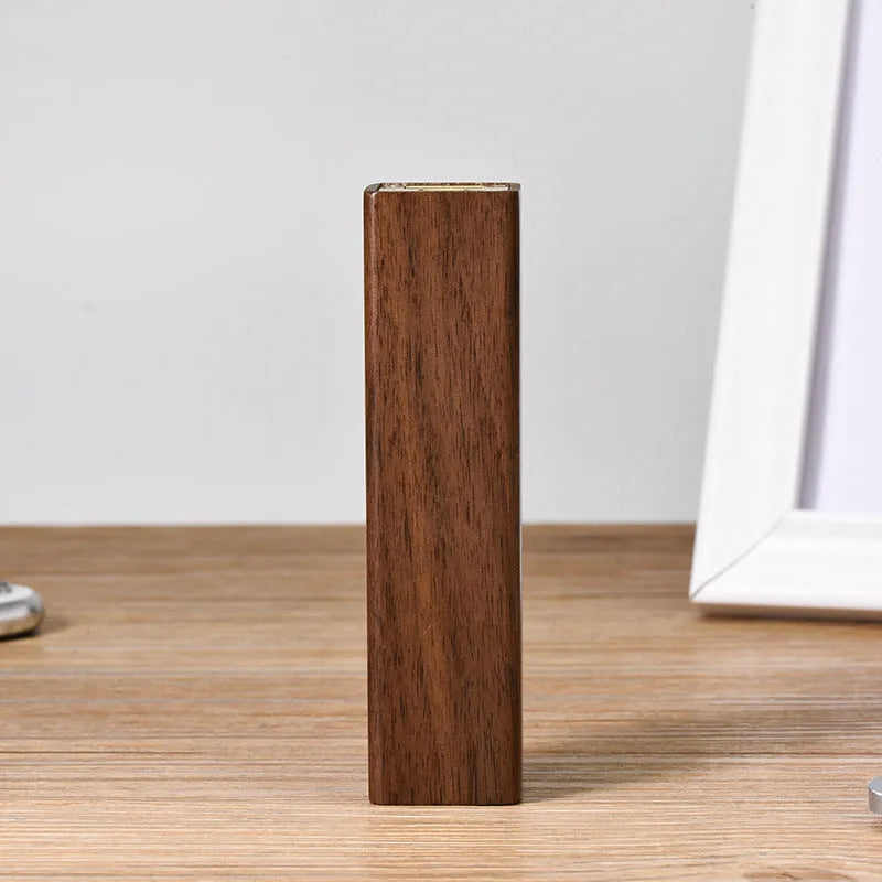 Brown walnut wood portable power bank with aluminium shell and charging port