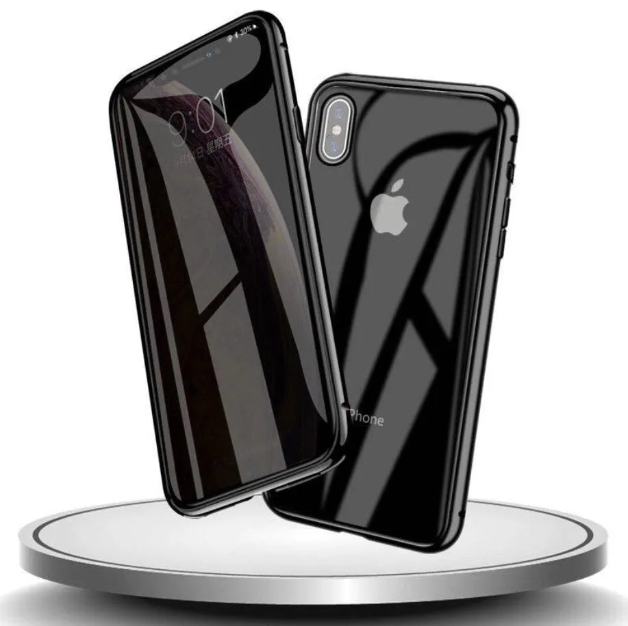 Tempered glass anti-spy clamshell phone case in multiple colours for iPhone models