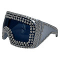 Men's punk sunglasses with super large square rim and rivet details in silver colour
