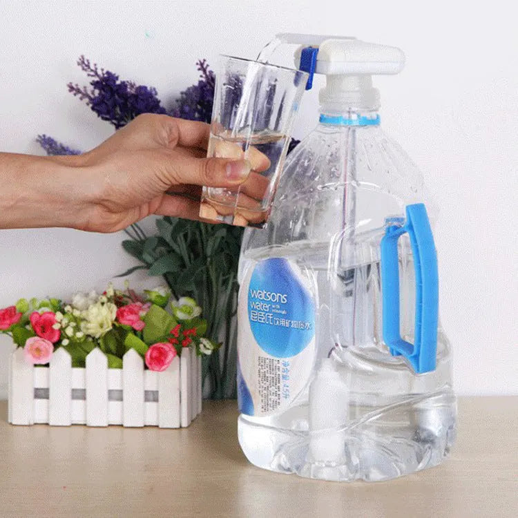 Electric beverage pumping device with silicone straws and blue pressure handle in colour box packaging