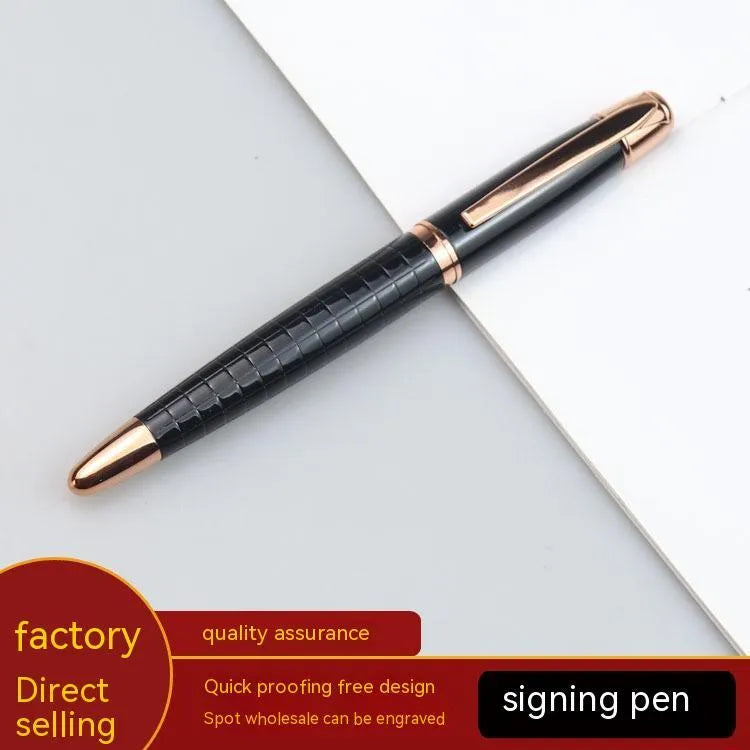 Gun grey metal roller pen showing 13.5cm length with black and blue refill options