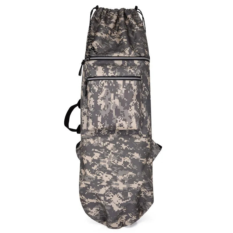 Waterproof nylon skate bag for yoga and outdoor sports gear in black, showing 20-35 litre capacity.