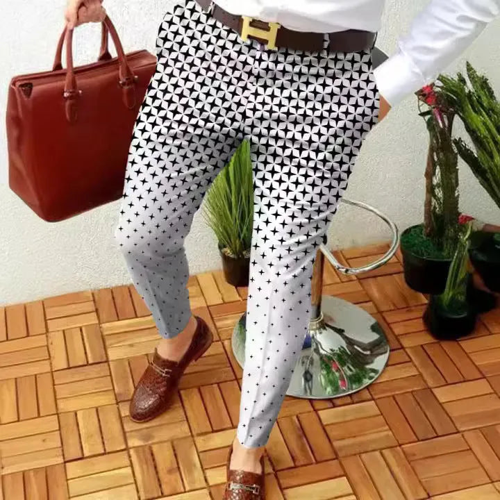 Men's slim-fit plaid casual trousers with straight leg and digital printed pattern in colour RKKZ49
