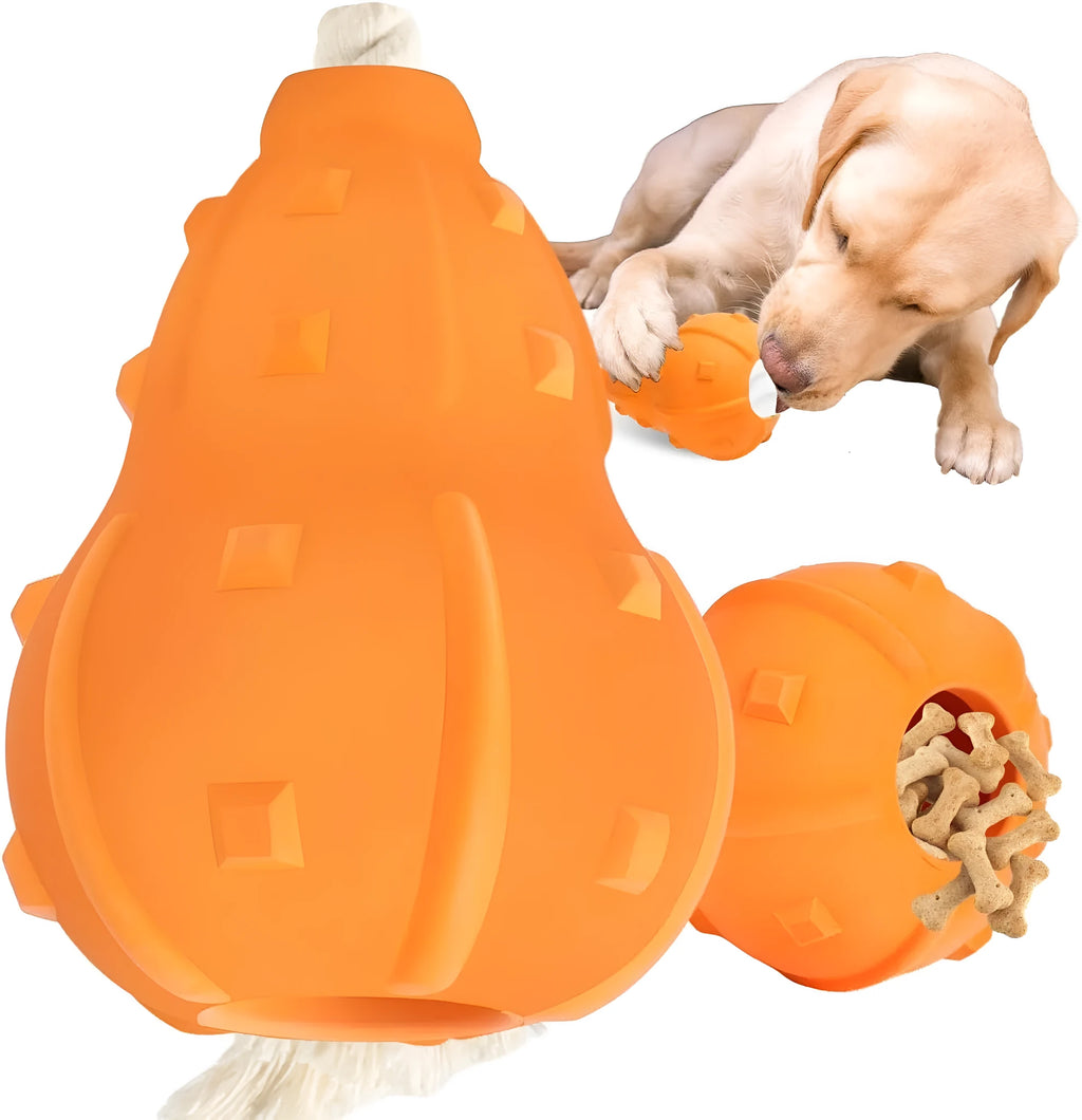 Natural rubber stuffable dog toy for small medium breeds on a green background
