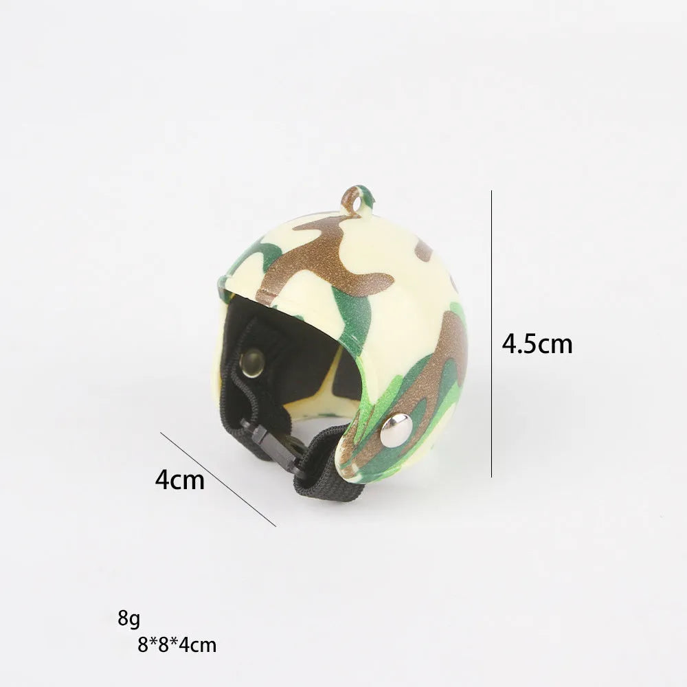 Small pet safety helmet on chicken with adjustable elastic bands and sponge lining