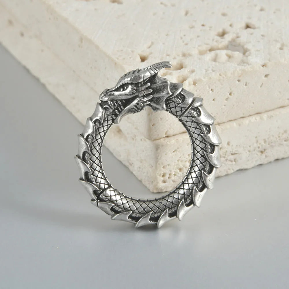 Antique silver dragon shape stainless steel earrings with hollow out geometry design