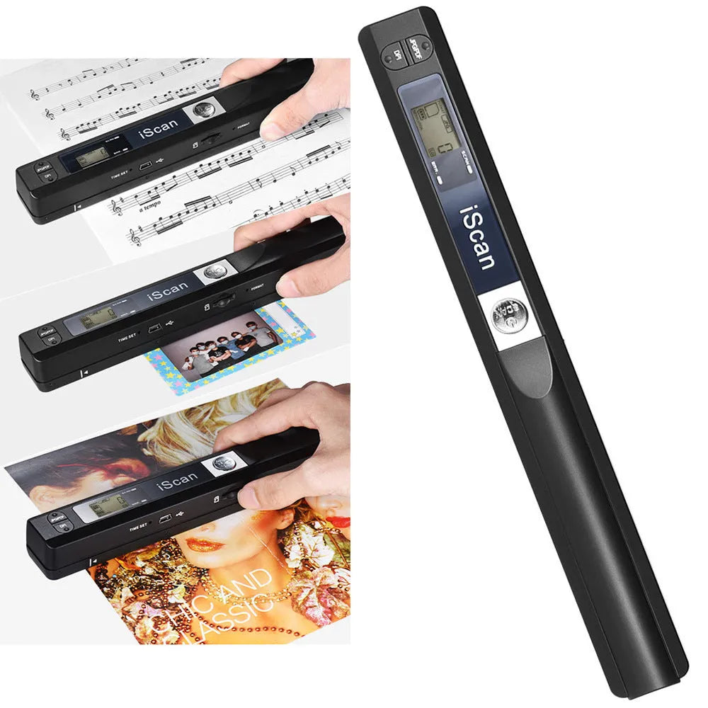 Handheld USB barcode scanner available in black, blue, green, red and silver colours