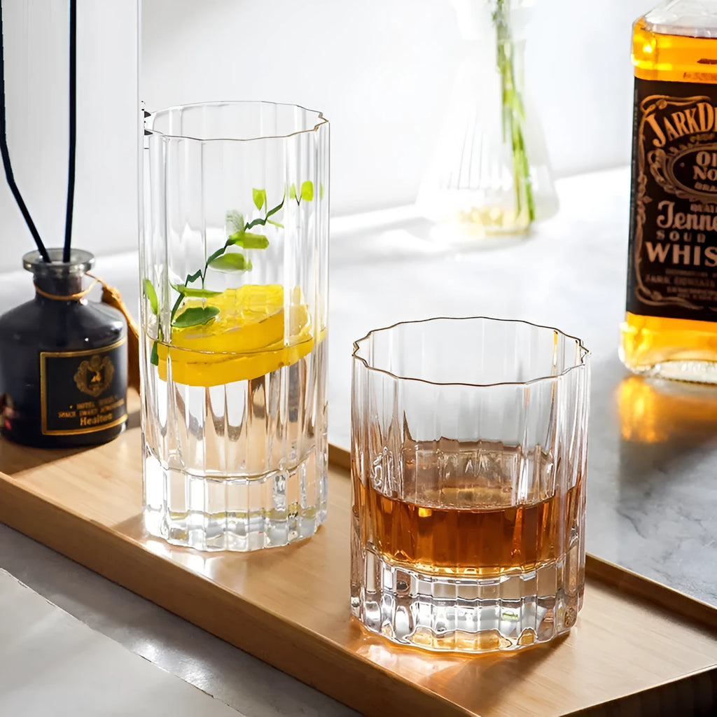 Crystal whiskey glass with thick bottom and lace design, 301-400ml capacity, single glass