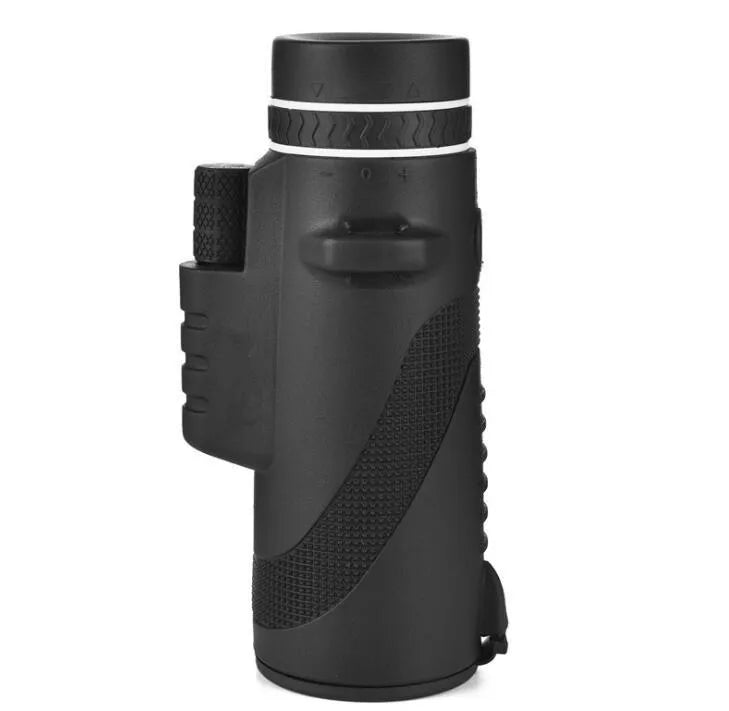 Black 40x60 monocular telescope showing lens details and compact size