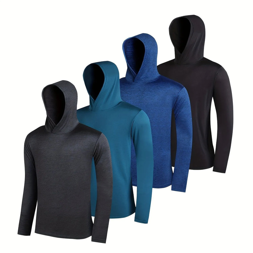 Men's lightweight hoodie multi-pack in stretch polyester fibre showing colour options and design variations
