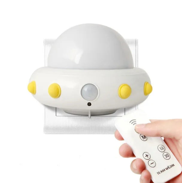 Remote control UFO bedside night light in blue, pink, or white with LED illumination