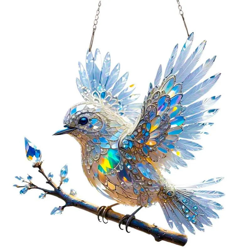 Square acrylic bird pendant wall ornament with cartoon design, available in 15cm and 20cm sizes.