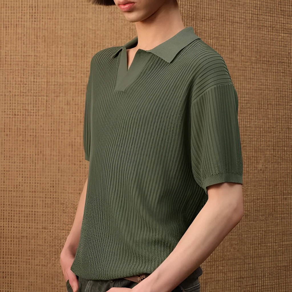 Men's striped polo shirt with business collar in ice silk breathable fabric