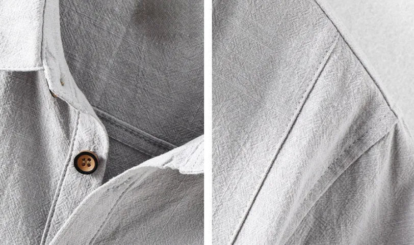 Men's loose fit linen blend casual shirt in a light grey solid colour.