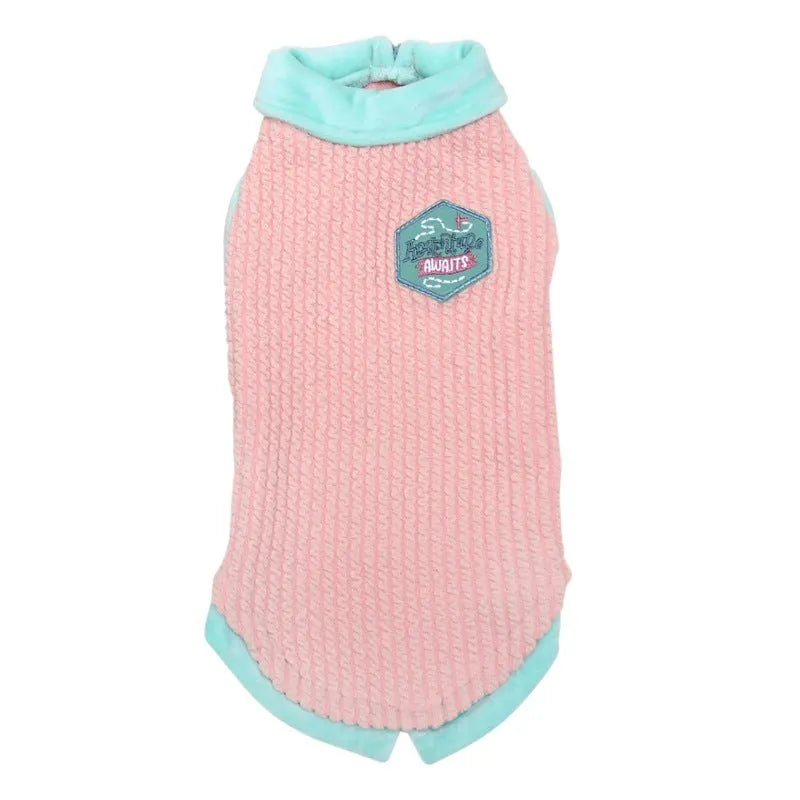 Wool two-legged hairless cat jumper in blue with pink edge, shown in size XS to XL for autumn and winter