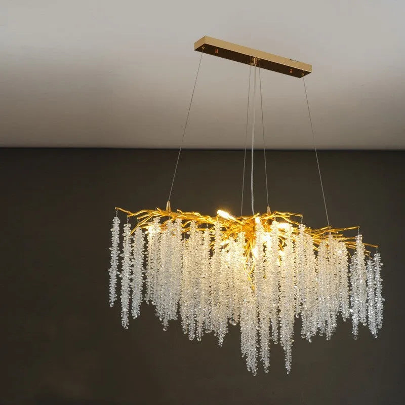 Crystal and aluminium alloy LED chandelier with adjustable height for living room or dining room