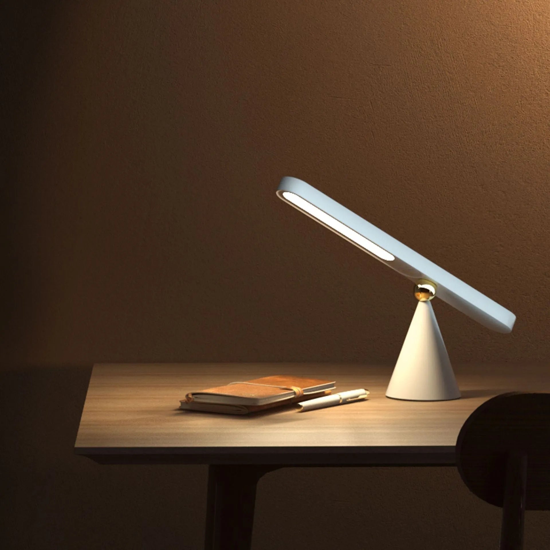 Geometric magnetic suction reading table lamp with touch switch and PC lampshade in white or khaki finish