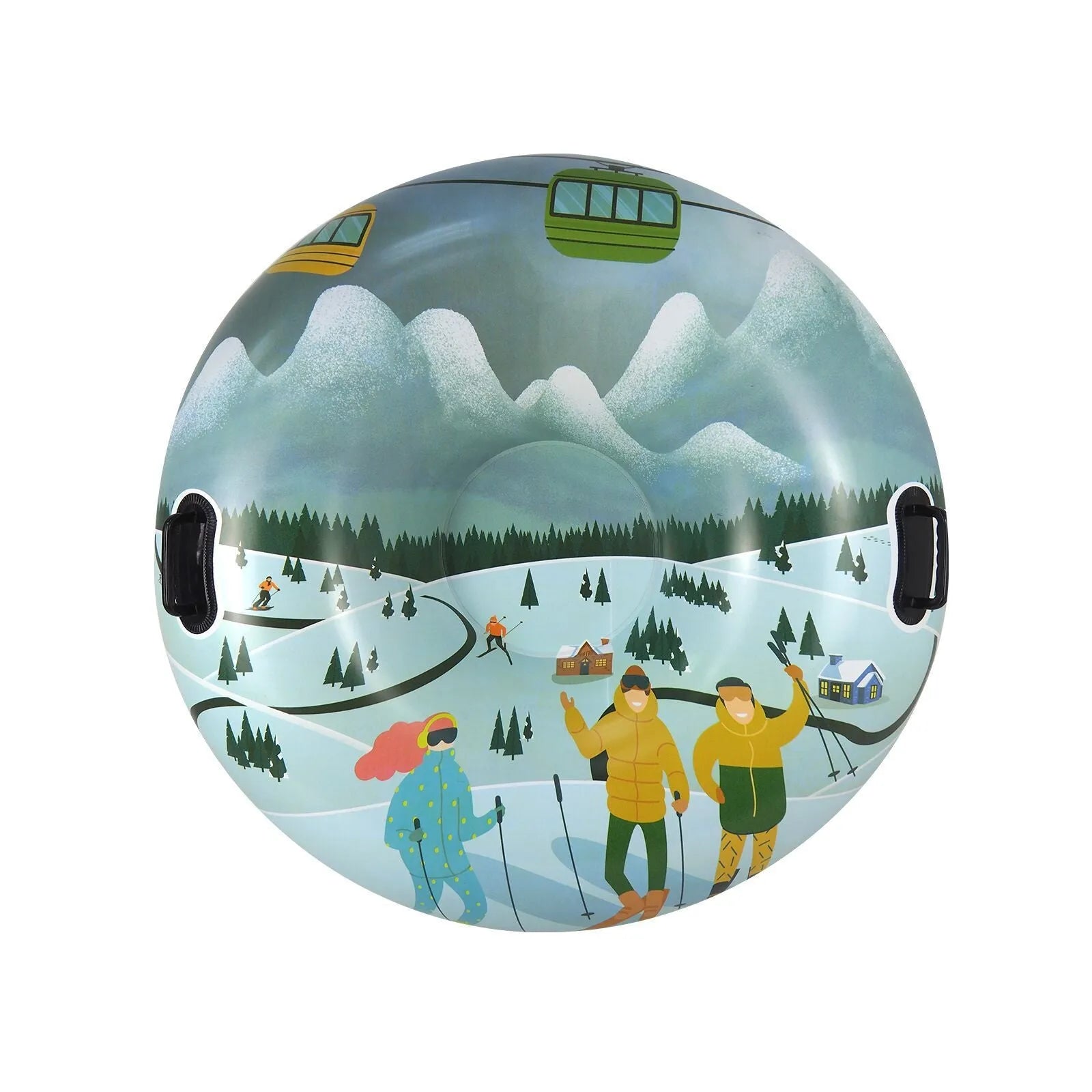 PVC winter ski ring toy in flame red, ice-snow blue, or snow mountain design for outdoor snow play