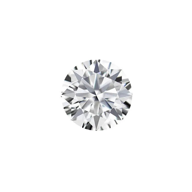 Round moissanite stone with eight hearts eight arrows cut showing polished surface and clarity