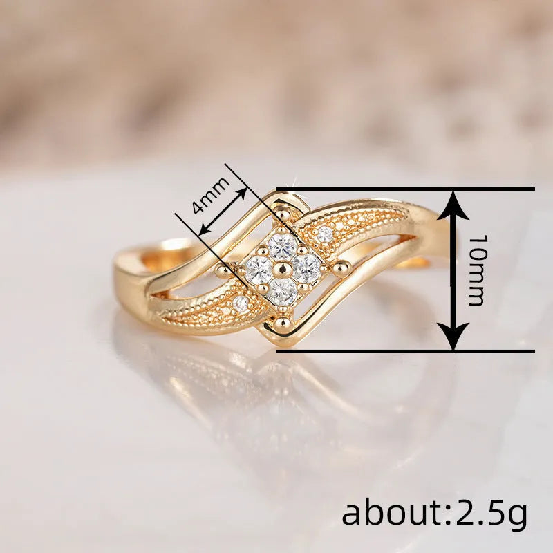 Women's copper diamond ring with micro inlaid zircon geometric design in yellow gold colour
