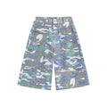 Camouflage colour cotton denim cropped work trousers with patch pockets and straight leg cut