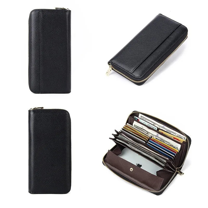 Genuine leather women's wallet in various colours showing high capacity design with anti-theft card protection