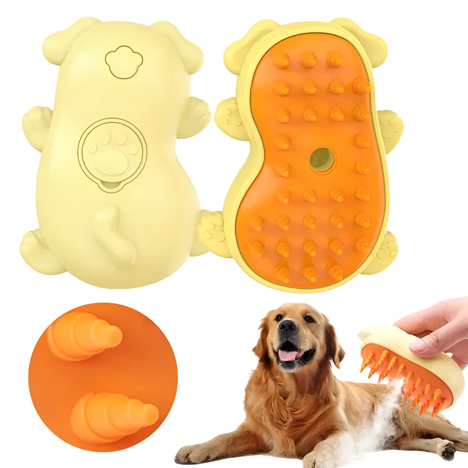 Steam brush comb for grooming cats and dogs on a white background