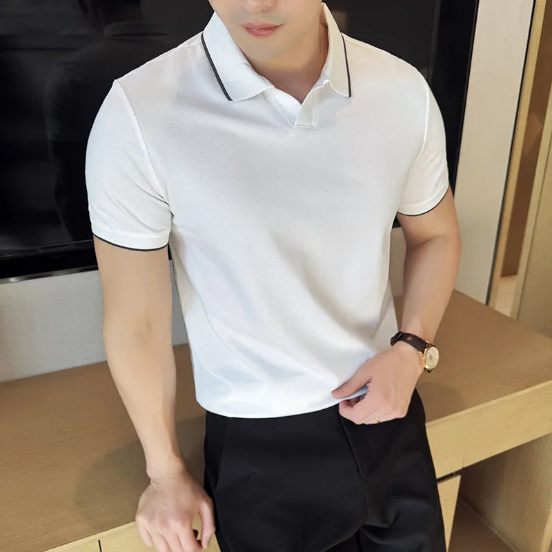 Men's lapel collar polo shirt in mercerised pearl cotton fabric available in multiple colours