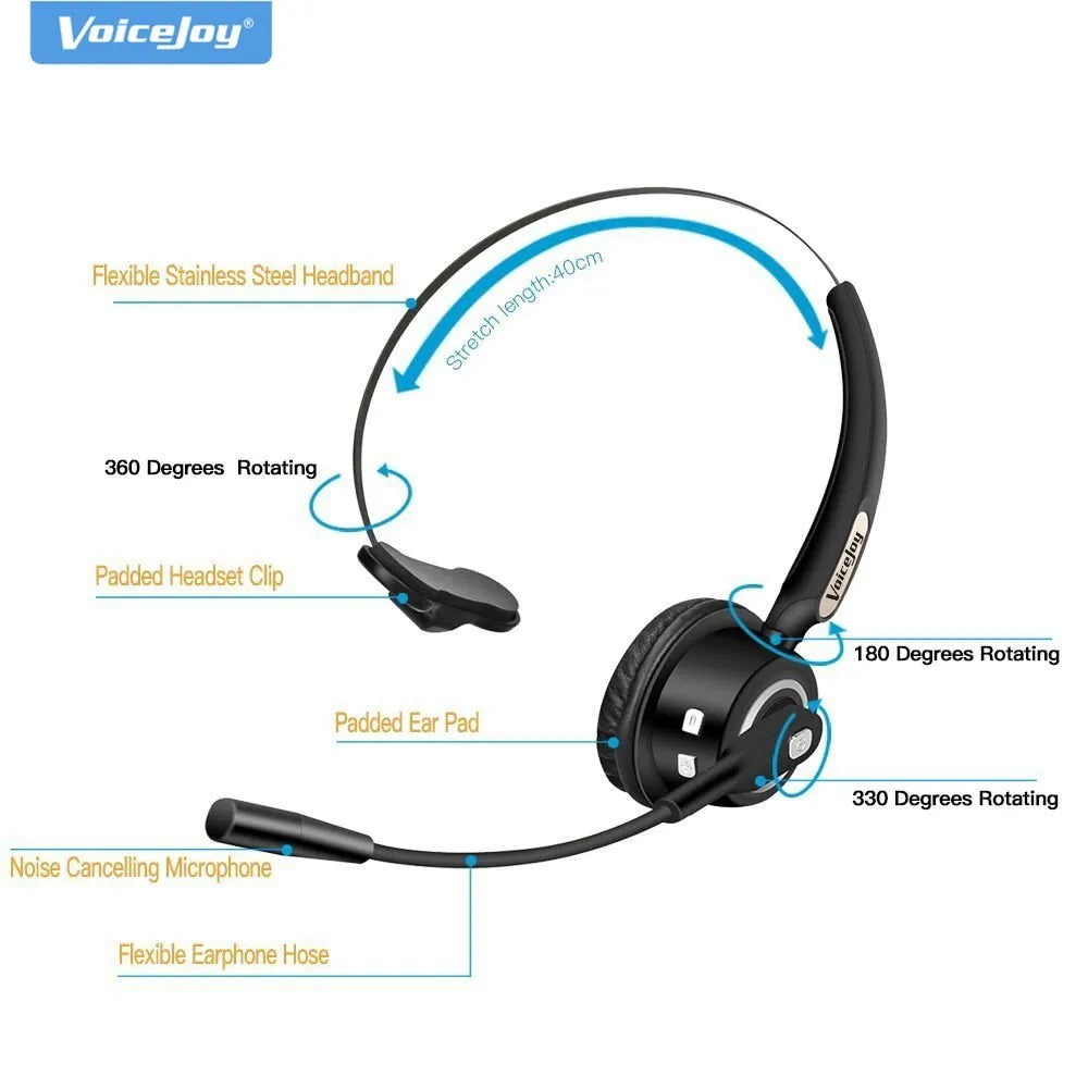 Over-ear Bluetooth headset with microphone for truck drivers and office use