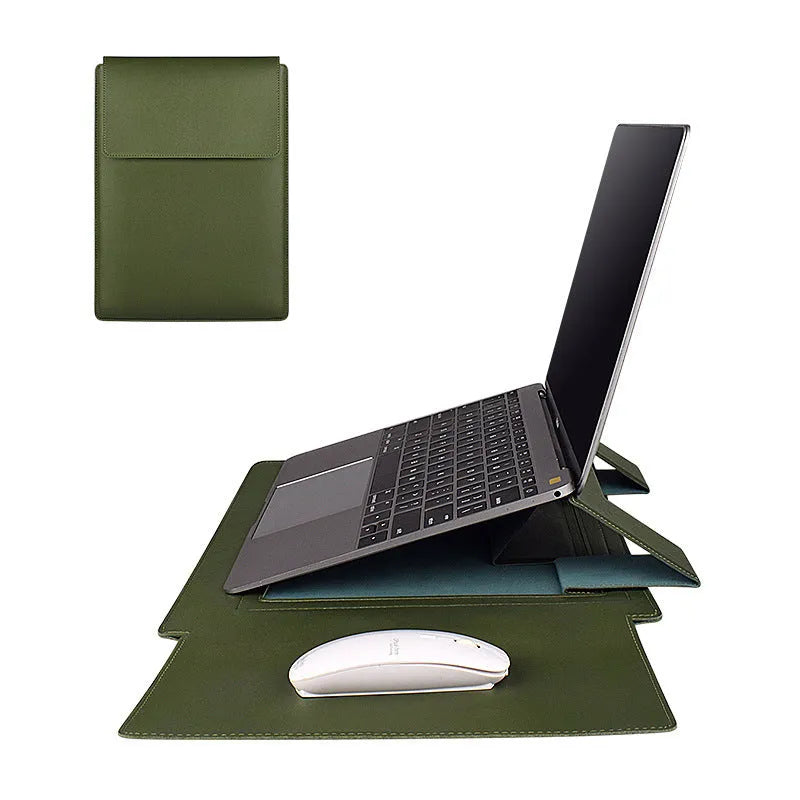 PU leather laptop bag with liner bag, lock and frosted finish, in black and green, sizes 13.3 to 15.4 Inch