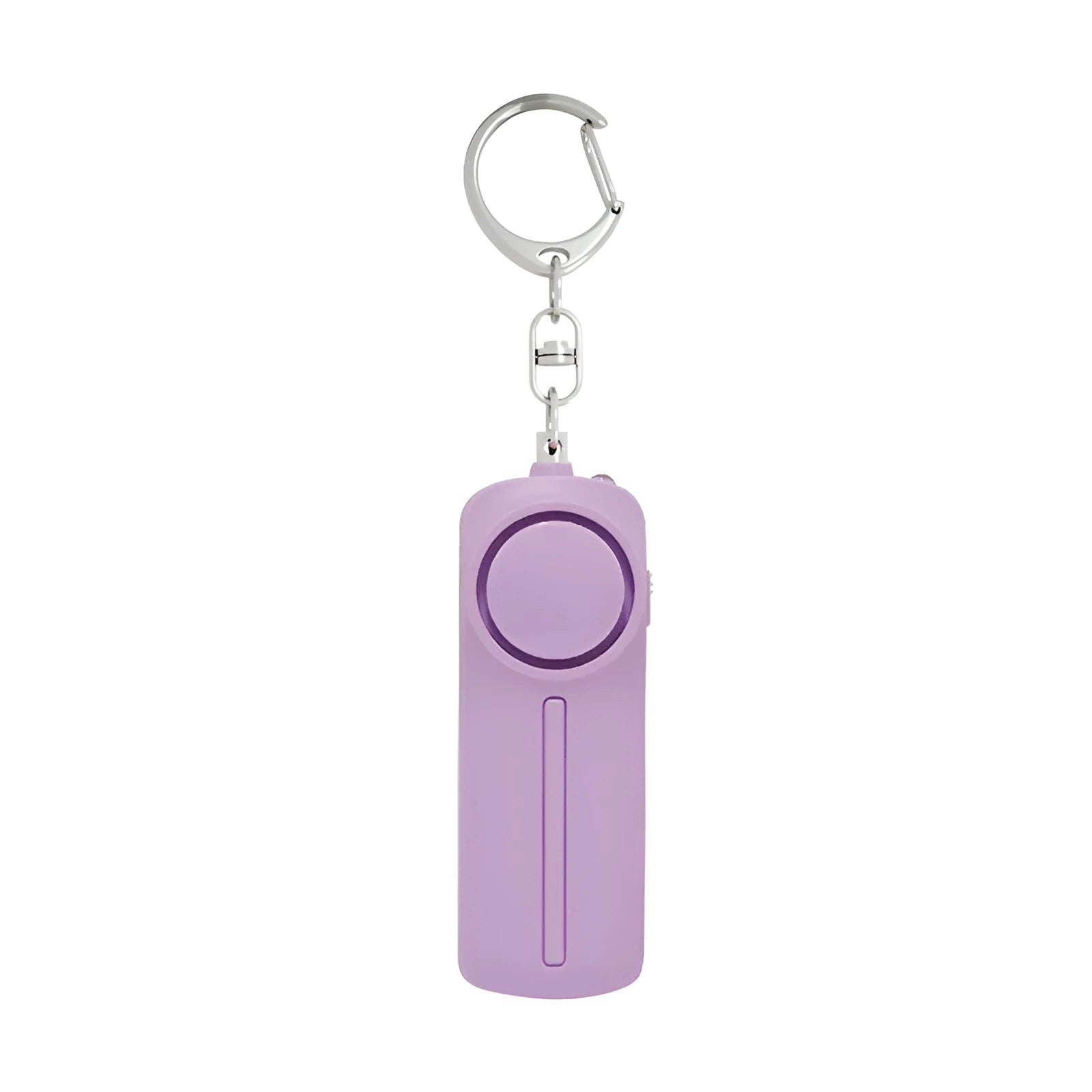 Girls self-defense alarm in various colours showing compact 86x30x20mm size with LED light